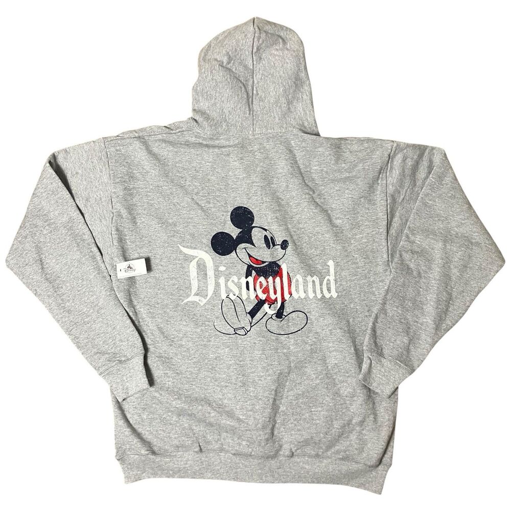 Disneyland Mickey Mouse Hoodie Mens L Gray Full Zip Back Graphic Sweatshirt